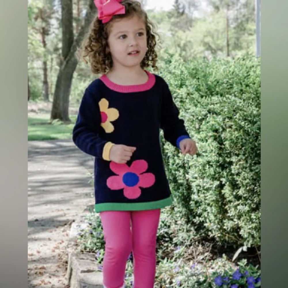 Florence Eiseman Flower Intarsia Sweater and Leggings Set